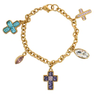 Swarovski Cross Charmed Bracelet In Gold Metal