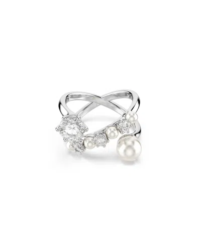 SWAROVSKI CRYSTAL CULTIVATED PEARL ROUND CUT STATEMENT RING