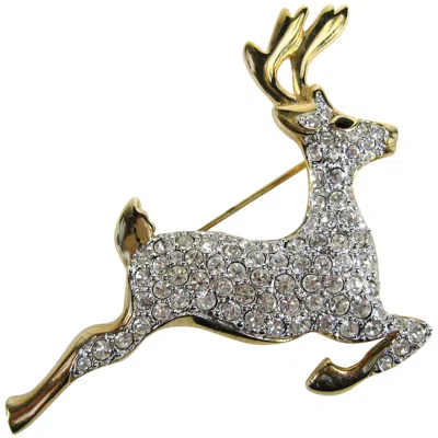 Pre-owned Swarovski Crystal Deer Gold Gilt Brooch Pin Never Worn 1990s In Brown