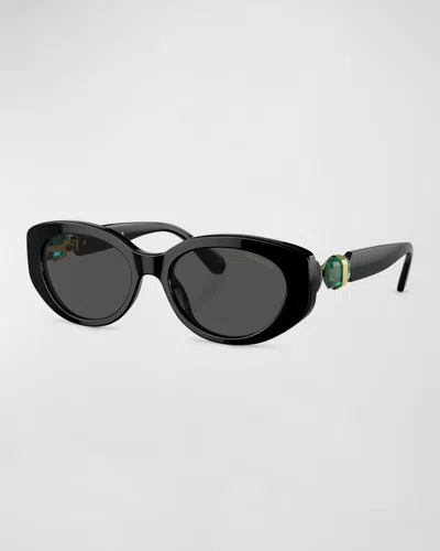 Swarovski Crystal-embellished Acetate Oval Sunglasses In Dark Grey