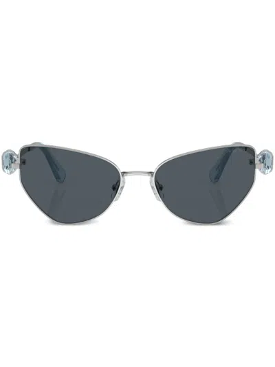 Swarovski Womens Silver Sk7003 Irregular-frame Metal Sunglasses