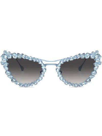 Swarovski Womens Blue Sk7011 Cat-eye Gem-embellished Metal Sunglasses
