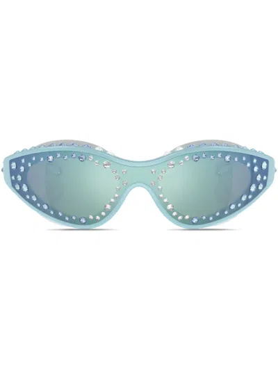 Swarovski Crystal-embellished Goggle-frame Sunglasses In Blue