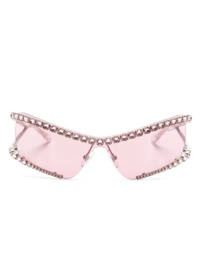 Swarovski Crystal-embellished Mask-frame Sunglasses In Silver