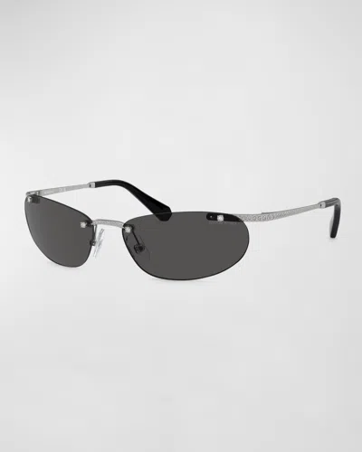 Swarovski Crystal Embellished Metal Oval Sunglasses In Black