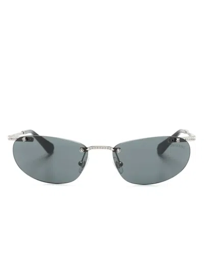 Swarovski Crystal-embellished Oval-frame Sunglasses In Black