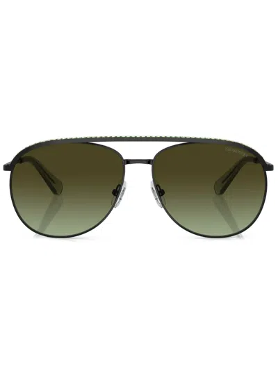 Swarovski Crystal-embellished Pilot-frame Sunglassses In Black