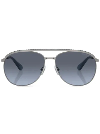 Swarovski Crystal-embellished Pilot-frame Sunglasses In Grey