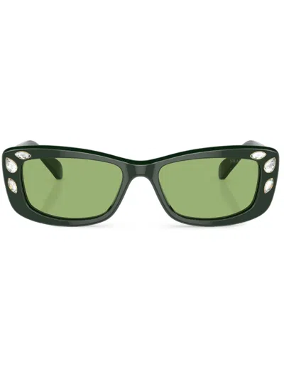 Swarovski Crystal-embellished Rectangle-frame Sunglasses In Green