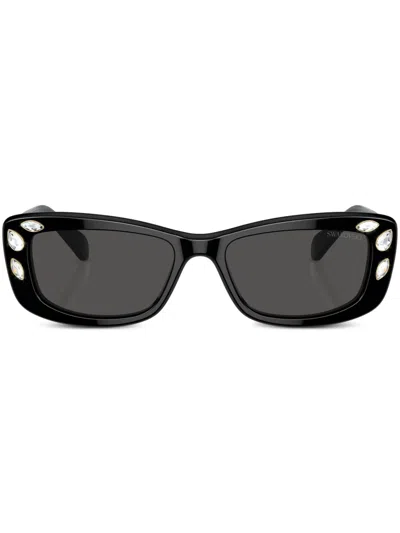 Swarovski Crystal-embellished Rectangle-frame Sunglasses In Black