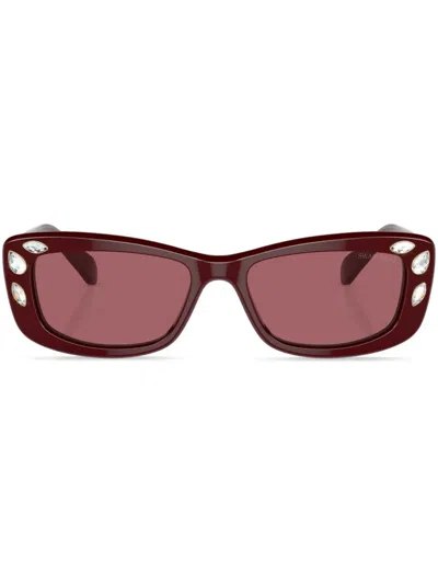 Swarovski Crystal-embellished Rectangle-frame Sunglasses In Red
