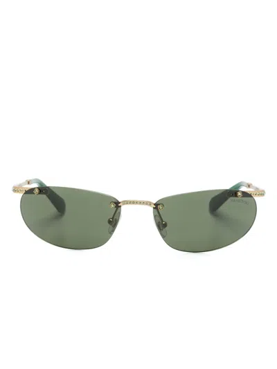 Swarovski Crystal Embellished Rimless Sunglasses In Gold