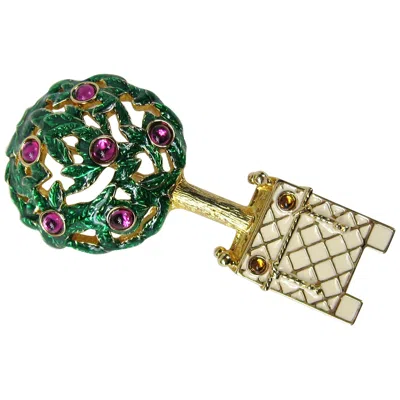 Pre-owned Swarovski Crystal Enameled Tree Brooch Pin New, Never Worn 1980s In Brown