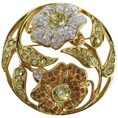 Pre-owned Swarovski Crystal Floral Circle Brooch Pin New, Never Worn 2000 In Brown