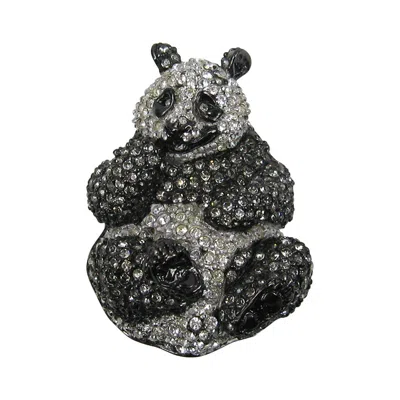 Pre-owned Swarovski Crystal Glitz Panda Bear Brooch Pin New, Never Worn 1980s In Black