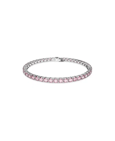 SWAROVSKI CRYSTAL MATRIX TENNIS BRACELET ROUND CUT PINK RHODIUM PLATED