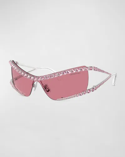 Swarovski Crystal Metal Wrap Sunglasses In Pink