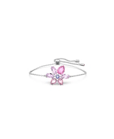 Swarovski Crystal Mixed Cuts Flower Gema Bracelet In Pink