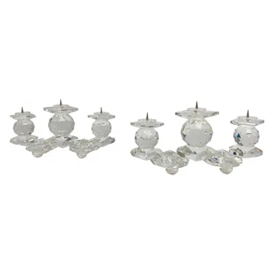 Pre-owned Swarovski Crystal Pair Of Large Candle Holders Candelabra In Gray