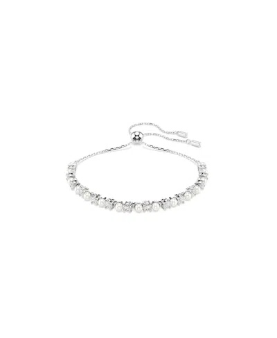 SWAROVSKI CRYSTAL PEARL, ROUND CUT, WHITE, RHODIUM PLATED MATRIX BRACELET