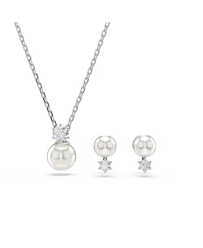 SWAROVSKI CRYSTAL PEARL, ROUND CUT, WHITE, RHODIUM PLATED MATRIX SET