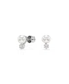 Swarovski Crystal Pearl, Round Cut, White, Rhodium Plated Matrix Stud Earrings In Silver