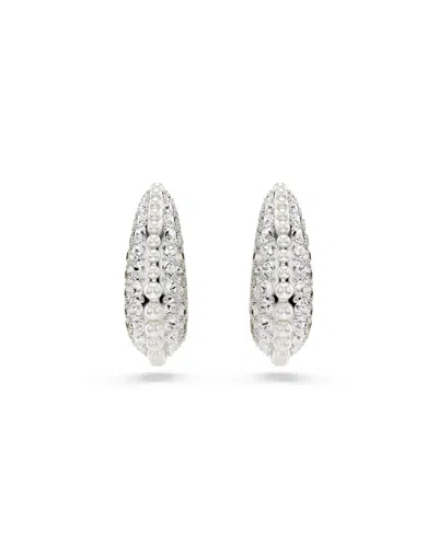 SWAROVSKI CRYSTAL PEARL, ROUND CUT, WHITE, RHODIUM PLATED SUBLIMA DROP EARRINGS