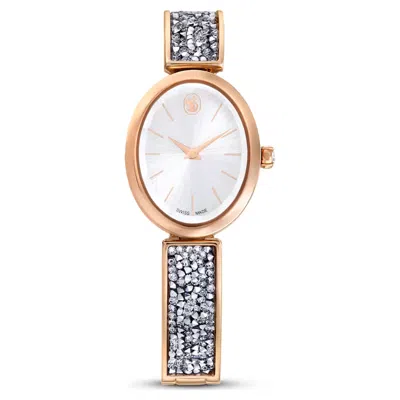 Pre-owned Swarovski Crystal Rock Oval Watch Swiss Made, Crystal Bracelet, Rose Gold Tone,