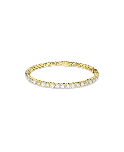 Swarovski Crystal Round Cut Matrix Tennis Bracelet In Gold