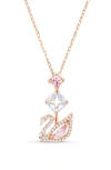 Swarovski Crystal Swan Pendant Necklace In Pink