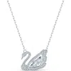 Swarovski Silver-tone Dancing Swan Crystal Pendant Necklace, 15" + 2" Extender In White/silver