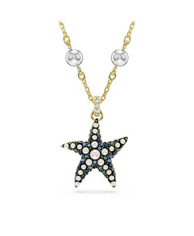 SWAROVSKI CRYSTAL SWAROVSKI IMITATION PEARLS, STARFISH, MULTICOLORED, GOLD-TONE IDYLLIA PENDANT NECKLACE