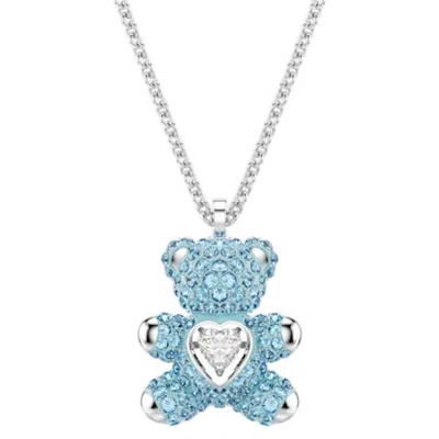 Swarovski Crystal Teddy Pendant Necklace In Blue