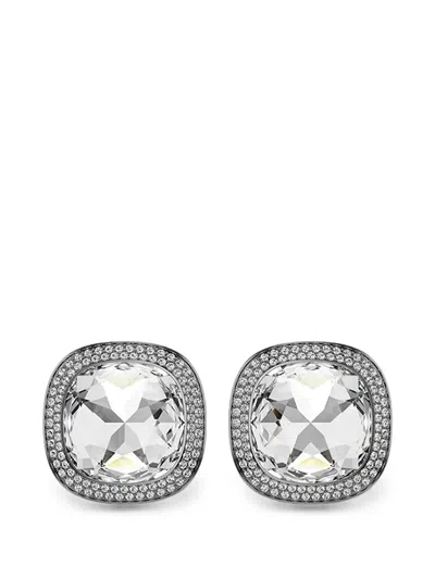 Swarovski Una Crystal Cushion Halo Stud Earrings In Silver