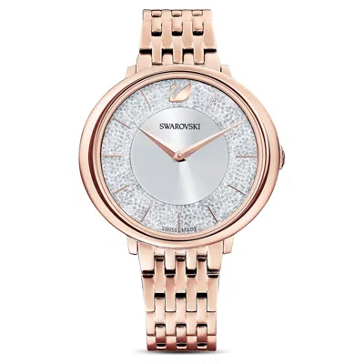 Pre-owned Swarovski Crystalline Chic Metal Rose Gold-tone White Watch 5544590