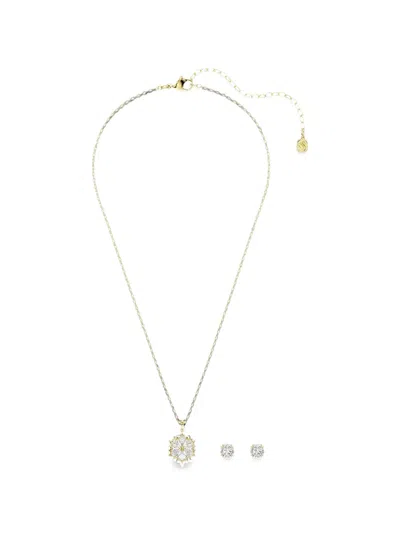 Swarovski Crystal-pendant Necklace And Earrings Set In Silver