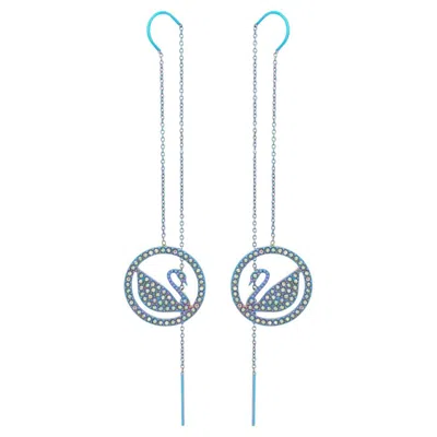 Pre-owned Swarovski Crystals Pop Swan Round Lilac Purple Pvd Coating Pierced Drop Earrings