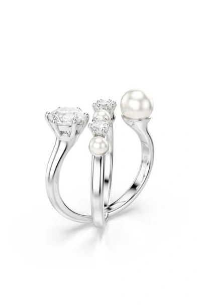Swarovski Cubic Zirconia & Glass Pearl Matrix Ring In Multi