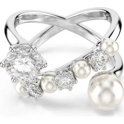 SWAROVSKI SWAROVSKI CUBIC ZIRCONIA & GLASS PEARL MATRIX RING