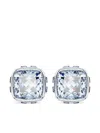 Swarovski Rhodium Plated Square Cut Color Birthstone Stud Earrings In Metallic