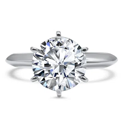 Pre-owned Swarovski Cz Cubic Zirconia Solitaire Ring 6 Prong 2 Carat Engagement 14k White Gold