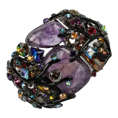 Pre-owned Swarovski Daniel  Silver Plated & Enamelled In Black Cuff Bracelet