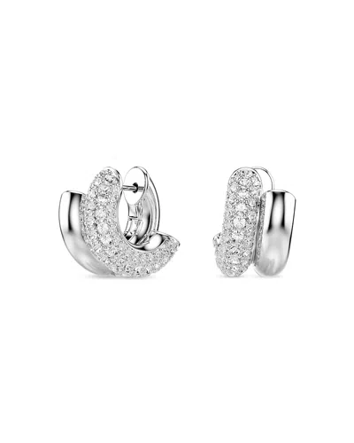 Swarovski Dextera Crystal Double Row Tubular Hoop Earrings In Silver