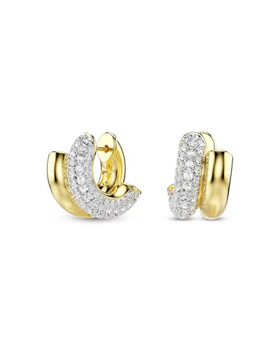 Swarovski Dextera Crystal Double Row Tubular Hoop Earrings In Gold