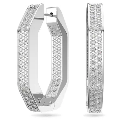 Swarovski Dextera Rhodium Plated Octagon Shape Hoop Earrings In White