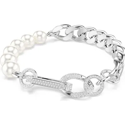 Swarovski Dextera Imitation Pearl & Curb Chain Bracelet In Metallic