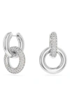 Swarovski Rhodium-plated Pave Interlocking Loop Charm Mismatch Hoop Earrings In Silver