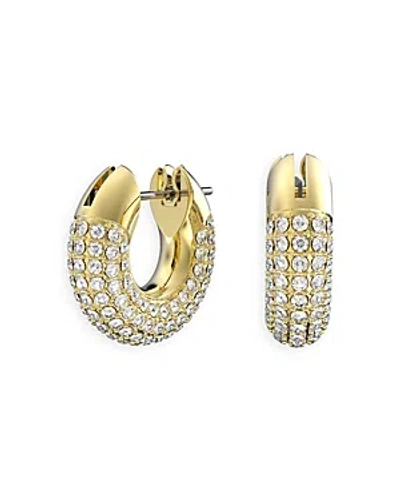 Swarovski Dextera Pave Tubular Huggie Hoop Earrings In Gold Tone In White/gold