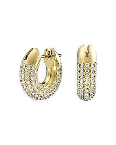 SWAROVSKI DEXTERA PAVE TUBULAR HUGGIE HOOP EARRINGS IN GOLD TONE