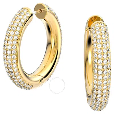 Swarovski Dextera Pierced Earrings Hoop Gold Shiny Crystal In White